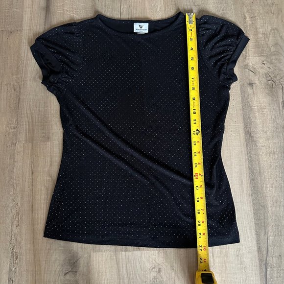 ✨Host Pick✨2/$20 Worthington | Black Gold Dotted Crewneck Puff Sleeve Top - Picture 9 of 9